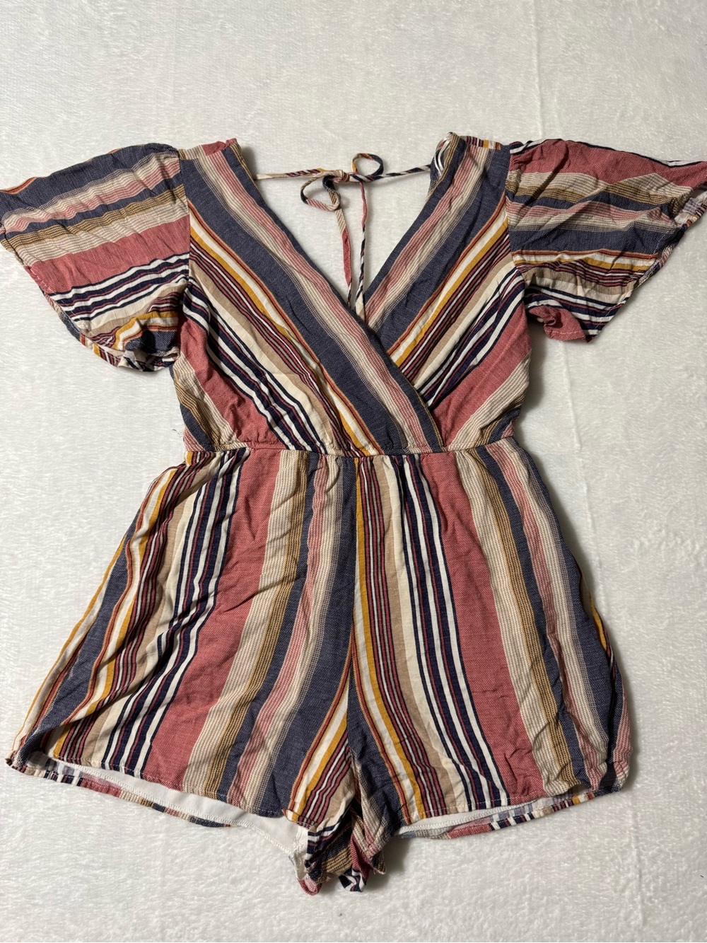 Women’s Striped V-Neck Romper in Rust Multi